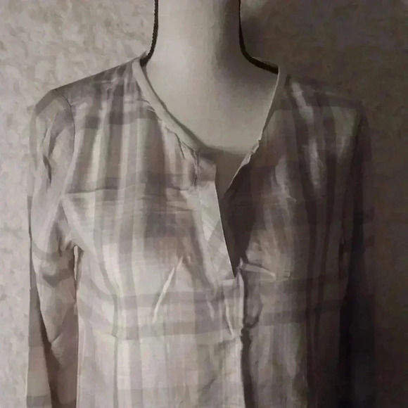Cloth & Stone Pink Gray White Plaid Popover SOFT Size Small - Picture 3 of 9